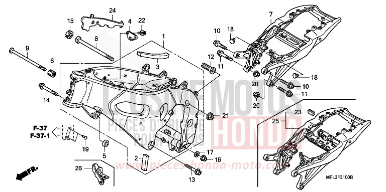CARROSSERIE DE CHASSIS von CBR1000RR "Fireblade" WINNING RED (R258) von 2008